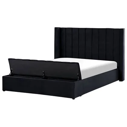 Beliani-NOYERS-Bed met opbergruimte-Zwart-160 x 200 cm-Fluweel