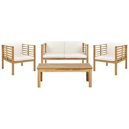 Beliani - PACIFIC - Loungeset voor 4 - Lichthout|Wit - Acaciahout