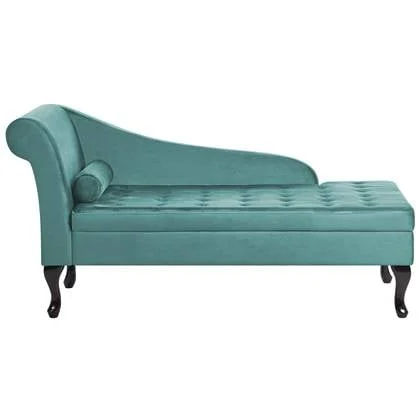Beliani - PESSAC - Chaise longue - Blauwgroen - Linkerzijde - Fluweel