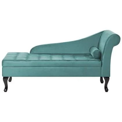 Beliani - PESSAC - Chaise longue - Blauwgroen - Rechterzijde - Fluweel