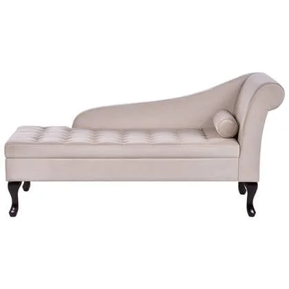 Beliani - PESSAC - Chaise longue - Lichtbeige - Rechterzijde - Fluweel