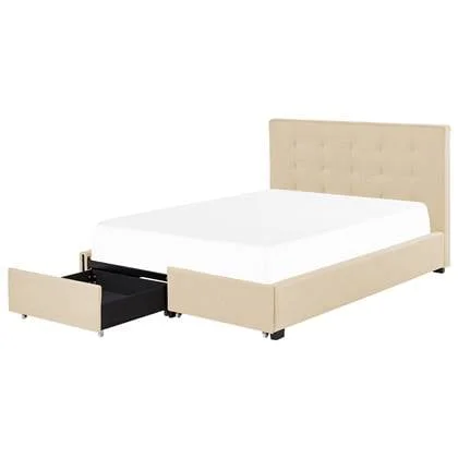 Beliani-ROCHELLE -Bed opbergruimte-Beige-140 x 200 cm-Polyester