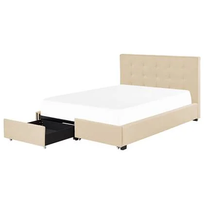 Beliani-ROCHELLE -Bed opbergruimte-Beige-160 x 200 cm-Polyester