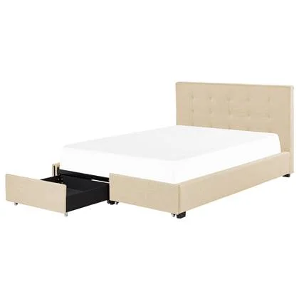 Beliani-ROCHELLE -Bed opbergruimte-Beige-180 x 200 cm-Polyester