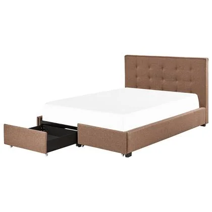 Beliani-ROCHELLE -Bed opbergruimte-Bruin-140 x 200 cm-Polyester