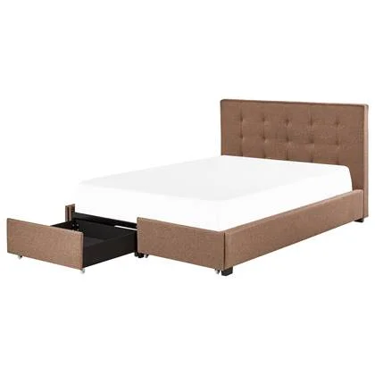 Beliani-ROCHELLE -Bed opbergruimte-Bruin-160 x 200 cm-Polyester