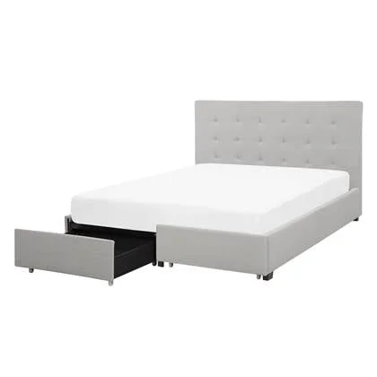 Beliani-ROCHELLE -Bed opbergruimte-Lichtgrijs-140 x 200 cm-Polyester