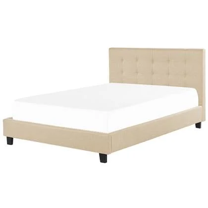 Beliani-ROCHELLE -Tweepersoonsbed-Beige-180 x 200 cm-Polyester