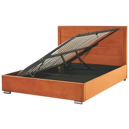 Beliani - ROUEN - Tweepersoonsbed - Oranje - 160 x 200 cm - Fluweel