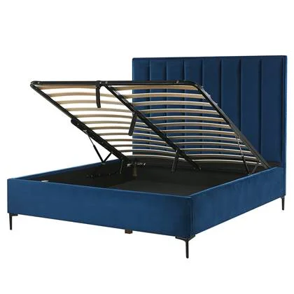 Beliani-SEZANNE -Bed met opbergruimte-Blauw-140 x 200 cm-Fluweel