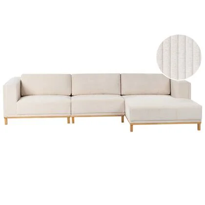 Beliani - VENG - Hoekbank 5-zits - Lichtbeige - Linkszijdig - Corduroy