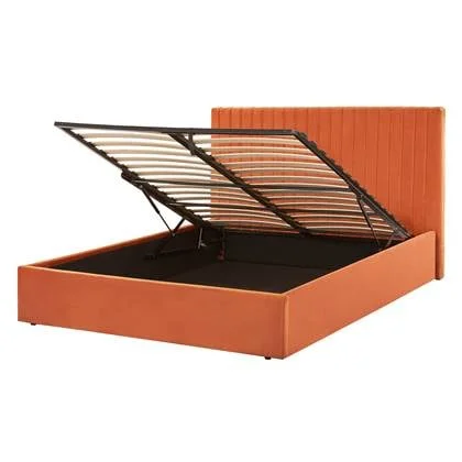 Beliani-VION-Bed met opbergruimte-Oranje-140 x 200 cm-Fluweel