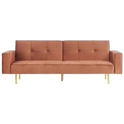 Beliani - VISNES - Slaapbank 3-zits - Goudbruin - Fluweel