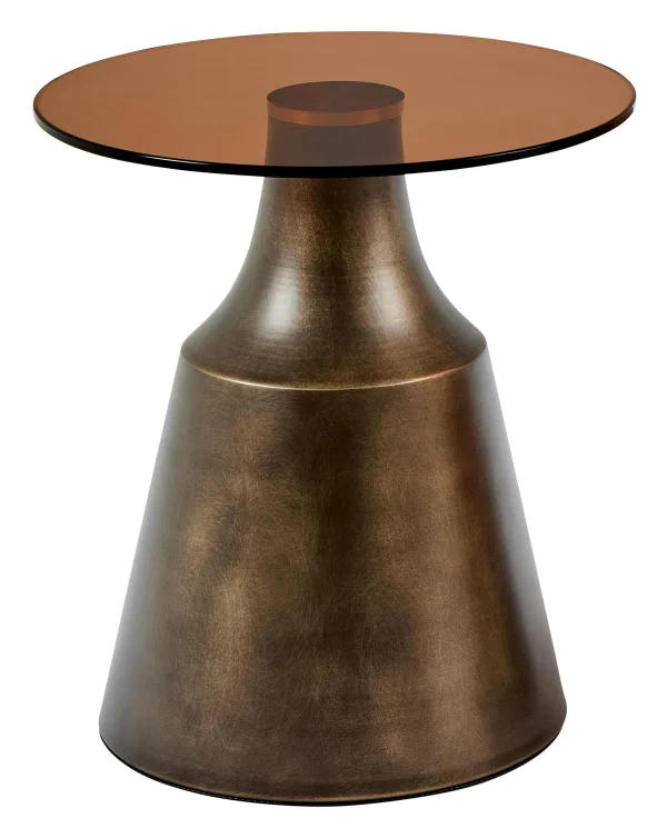 Bendt Ronde Bijzettafel Tameeka Glas en brons staal, 45cm - Bruin