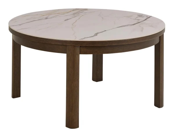Bendt Ronde Salontafel Jawana Marmerlook en eikenfineer, 90cm - Beige