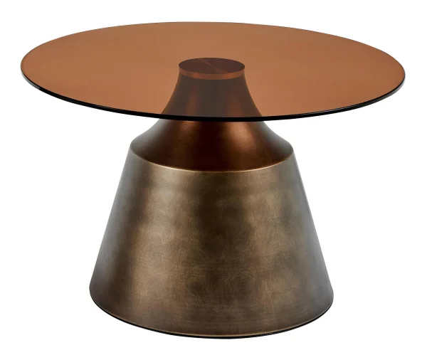 Bendt Ronde Salontafel Tameeka Glas en brons staal, 70cm - Bruin