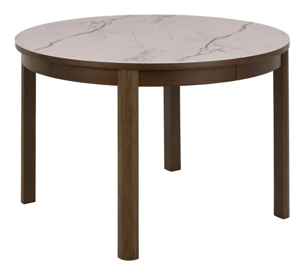 Bendt Ronde Uitschuifbare Eettafel Jawana Marmerlook en eikenfineer, 120cm - Beige