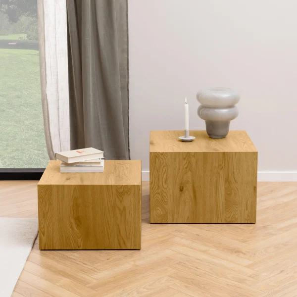 Bendt Vierkante Salontafel Flavian Wild Eiken, set van 2 stuks