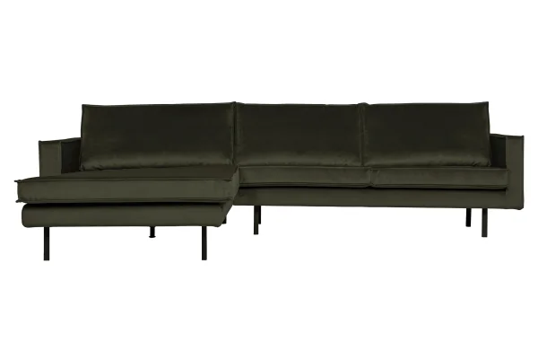 BePureHome-collectie Rodeo Chaise Longue Links Velvet Dark Green Hunter