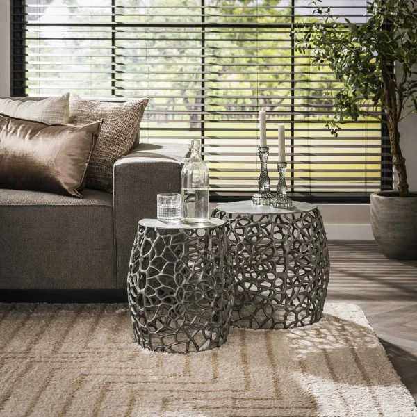 Bijzettafel Marcello Set van 2 stuks - Zwart nikkel - Rond