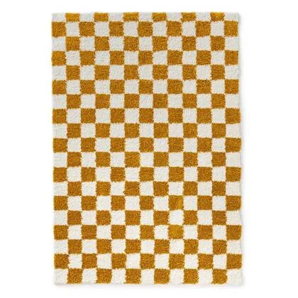 Boho&me Checkerboard vloerkleed - Check ivoor|goud - 200x300 cm