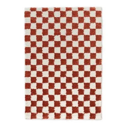 Boho&me Checkerboard vloerkleed - Check ivoor|koraal - 240x340 cm