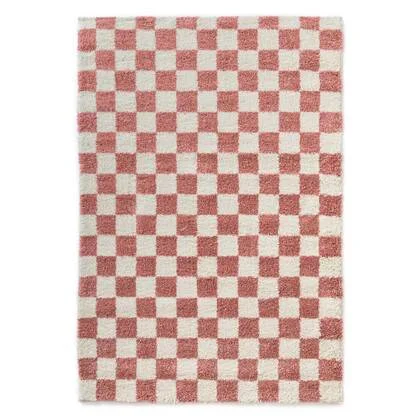 Boho&me Checkerboard vloerkleed - Check ivoor|roze - 300x400 cm