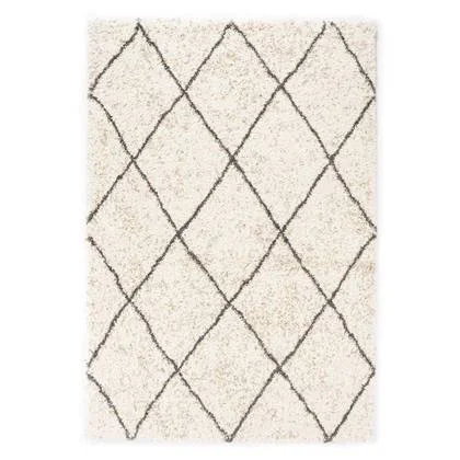 Boho&me Hoogpolig vloerkleed geruit Artisan - wit|grijs - 200x300 cm