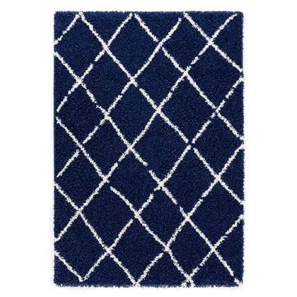 Boho&me Hoogpolig vloerkleed ruiten Habitat - marineblauw|wit -