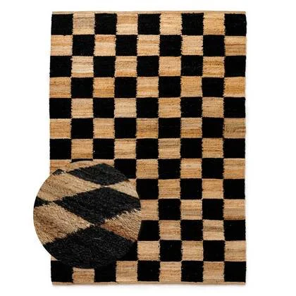 Boho&me Jute vloerkleed - Patch naturel|zwart - 200x300 cm