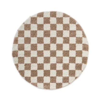 Boho&me Rond checkerboard vloerkleed - Check ivoor|beige - 250 cm