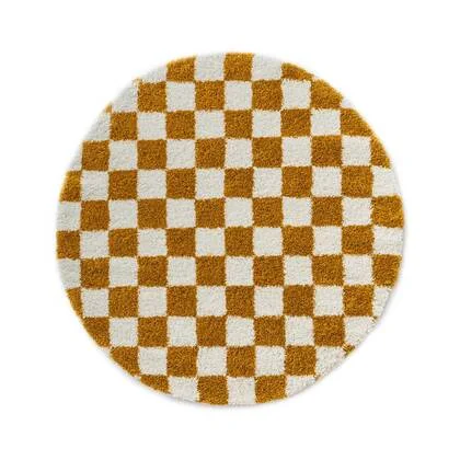 Boho&me Rond checkerboard vloerkleed - Check ivoor|goud - 250 cm