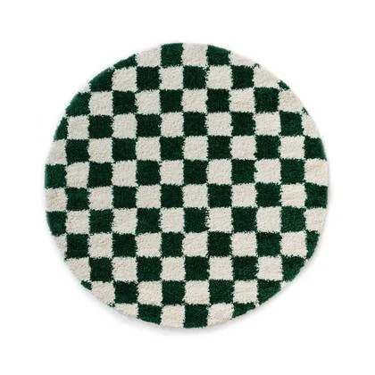 Boho&me Rond checkerboard vloerkleed - Check ivoor|jade - 300 cm