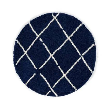 Boho&me Rond hoogpolig vloerkleed ruiten Artisan - marineblauw|wit -