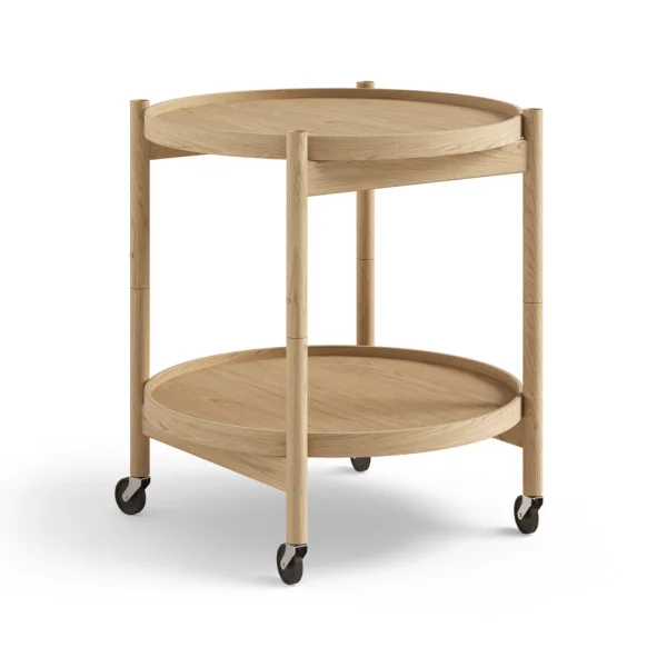 Brdr. Krüger Bølling Tray Table model 50 roltafel eikenhout olie, geolied eikenhouten onderstel