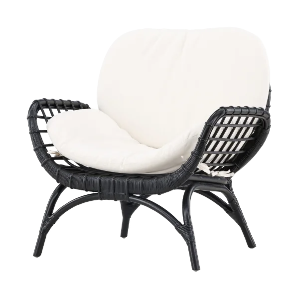 Brenda rotan tuin loungestoel zwart - met witte zitkussens