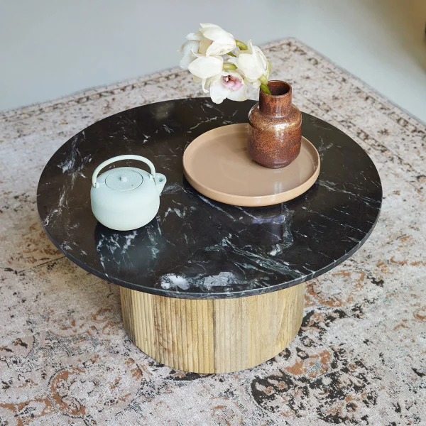 Brix Salontafel Nova Mangohout en marmer - Zwart - Rond
