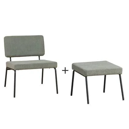 Bronx71 Scandinavische fauteuil en hocker Espen groen gerecyclede stof