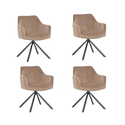 Bronx71 Velvet eetkamerstoel Furtado draaibaar taupe - Eetkamerstoelen