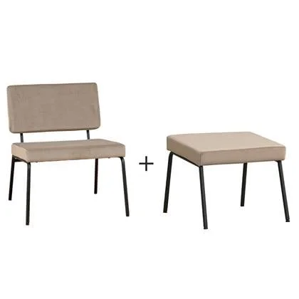 Bronx71 Velvet fauteuil en hocker Espen taupe