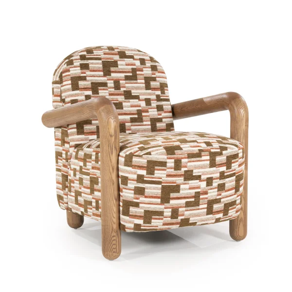 By-Boo Fauteuil Retrova Grafische print en hout - Veelkleurig