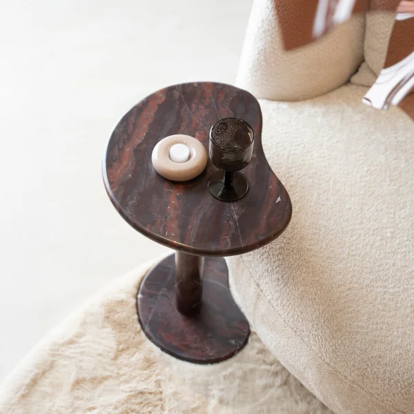 By-Boo Organische Bijzettafel Rosso Marmer, 45 x 33cm - Rood