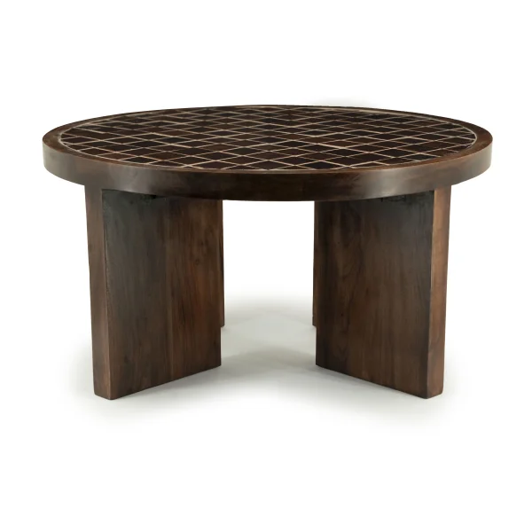 By-Boo Ronde Salontafel TiledUp Keramiek en mangohout, 70cm - Bruin