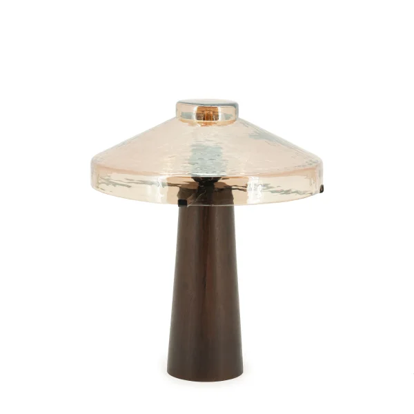 By-Boo Tafellamp Dome Hout en glas, 35cm hoog - Bruin