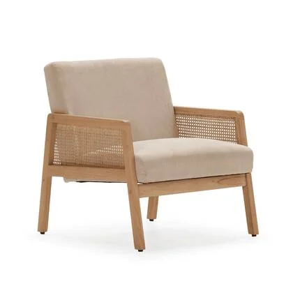 Calicosy - Fauteuil DEBRA - L68 cm - Houten en rotan poten - Beige
