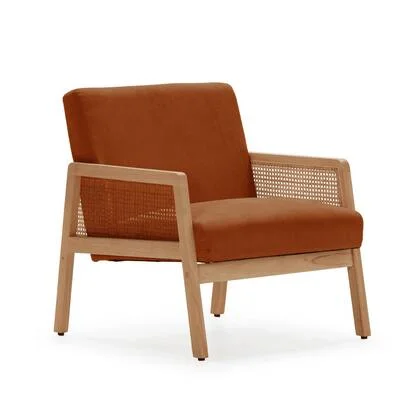 Calicosy - Fauteuil DEBRA - L68 cm - Houten en rotan poten - Oranje