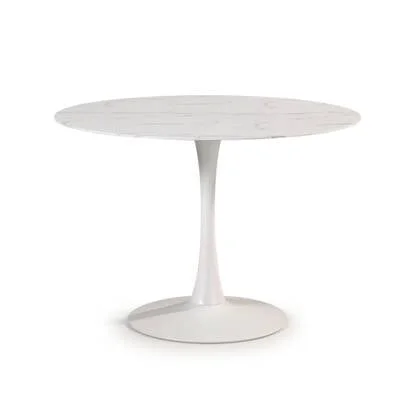 Calicosy - Ronde tafel met glazen blad in marmerlook ADA - H75 cm -
