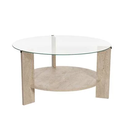 Calicosy - Salontafel met 2 bladen L75 cm - CLARA - Travertijneffect