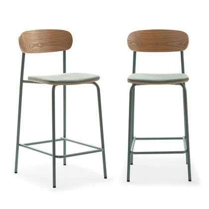 Calicosy - Set 2 barkrukken ADRIANA - H66 cm - Stof - Aquamarijn