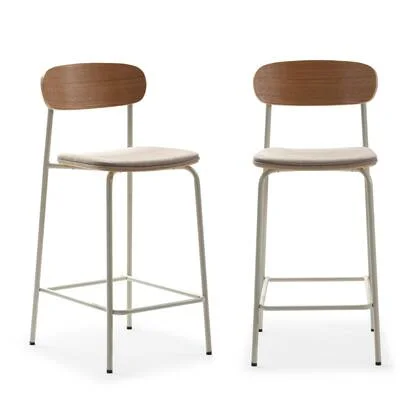 Calicosy - Set 2 barkrukken ADRIANA - H66 cm - Stof & metaal - Beige